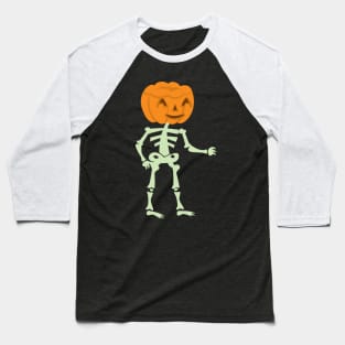 Halloween Skeleton with Pumpkin Skull Baseball T-Shirt